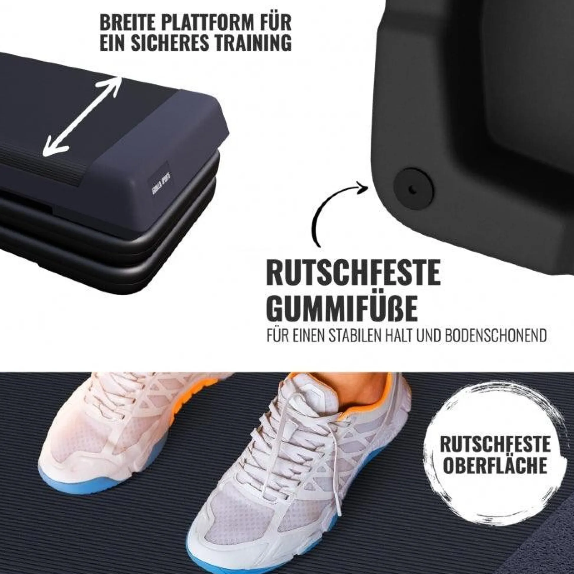 Gorilla Sports Aerobic Stepper mit rutschfester Oberfläche Schwarz Discount