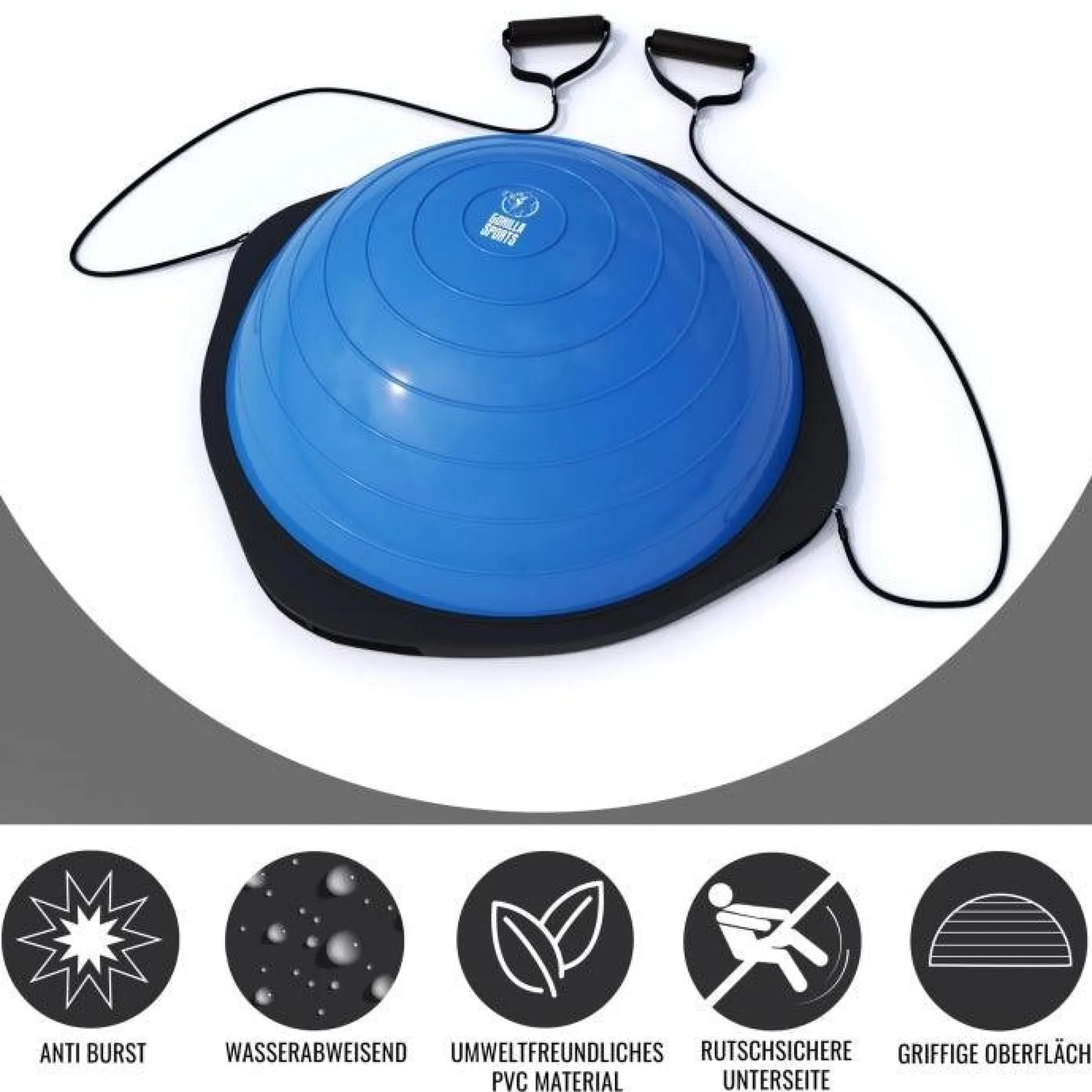Gorilla Sports Balance Ball mit Widerstandsbändern Blau / Schwarz Clearance