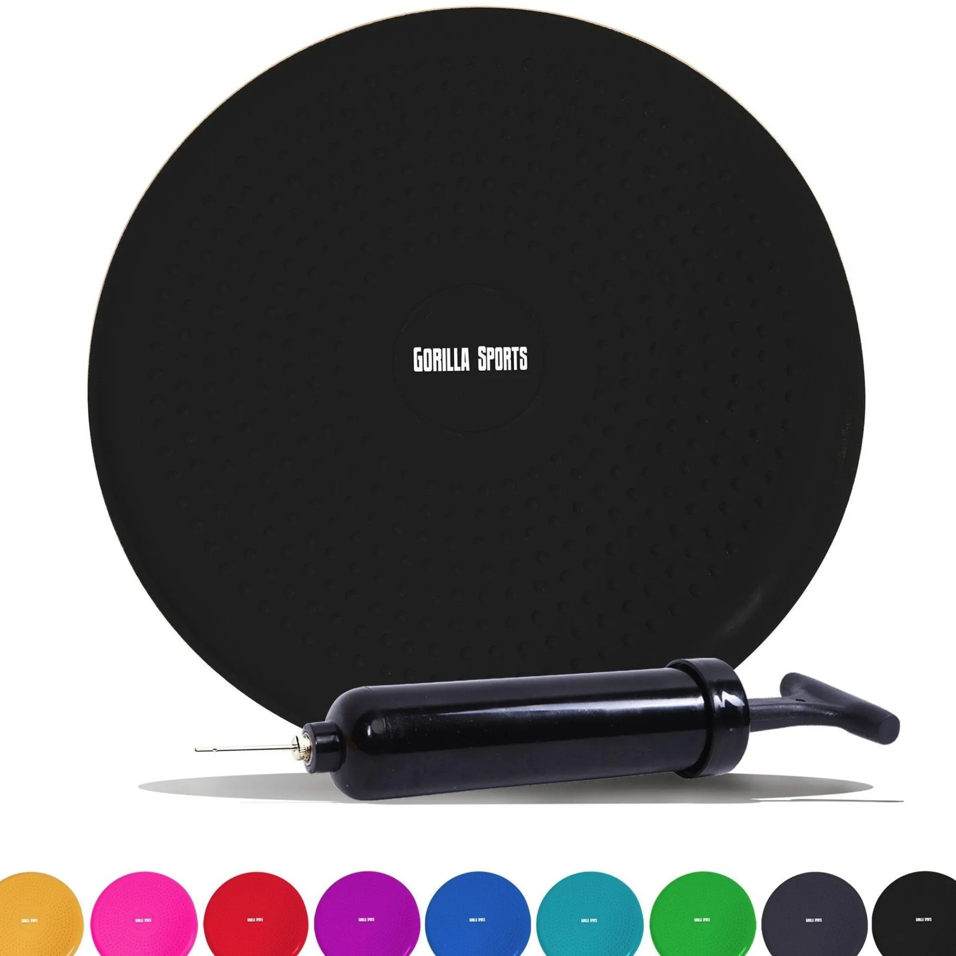 Gorilla Sports Balance Kissen rund mit Noppen inkl, Luftpumpe Schwarz