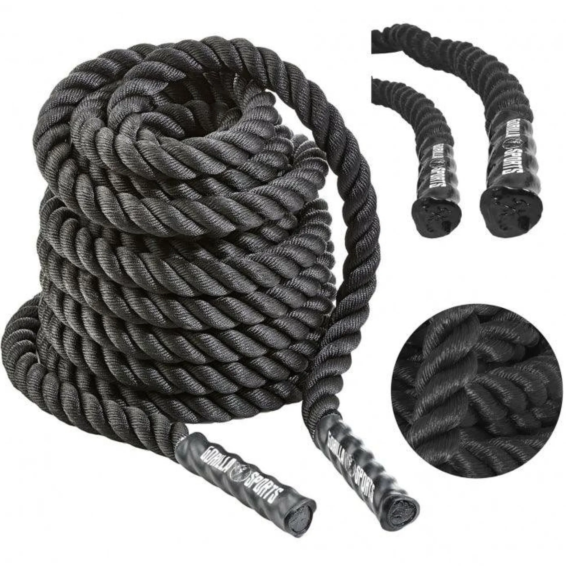 Gorilla Sports Battle Rope aus Nylon und 15 m Länge Schwarz Best