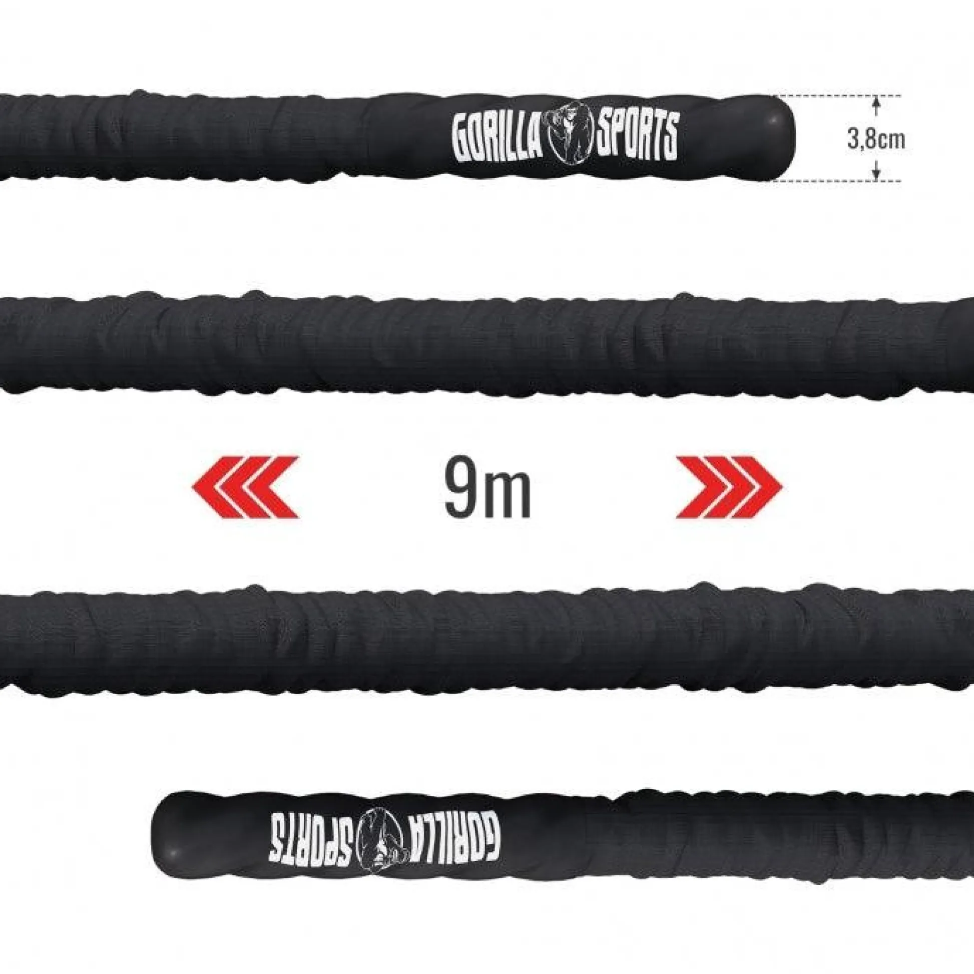 Gorilla Sports Battle Rope inkl, Wandbefestigung aus Nylon und 9 - 15 m Länge Schwarz Online