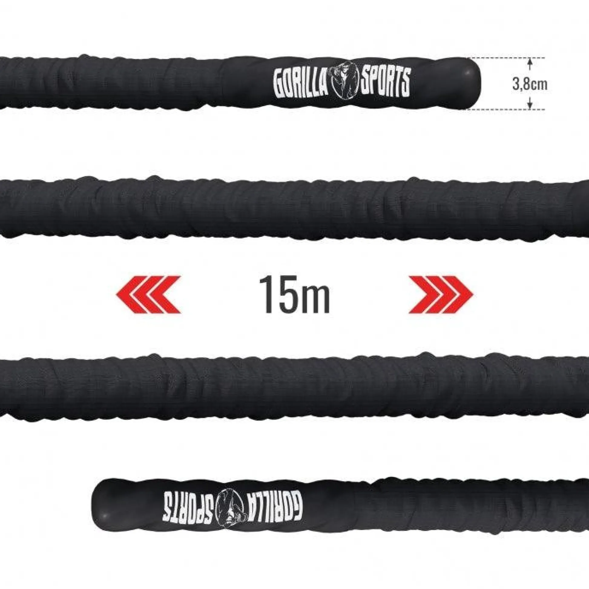 Gorilla Sports Battle Rope inkl, Wandbefestigung aus Nylon und 9 - 15 m Länge Schwarz Outlet