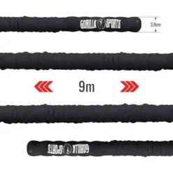 Gorilla Sports Battle Rope inkl, Wandbefestigung aus Nylon und 9 - 15 m Länge Schwarz Outlet