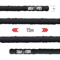 Gorilla Sports Battle Rope inkl, Wandbefestigung aus Nylon und 9 - 15 m Länge Schwarz Outlet