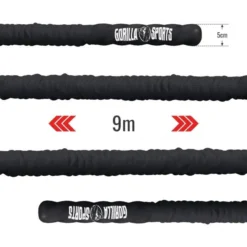 Gorilla Sports Battle Rope inkl, Wandbefestigung aus Nylon und 9 - 15 m Länge Schwarz Best