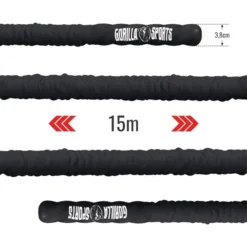 Gorilla Sports Battle Rope inkl, Wandbefestigung aus Nylon und 9 - 15 m Länge Schwarz Best