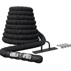 Gorilla Sports Battle Rope inkl, Wandbefestigung aus Nylon und 9 - 15 m Länge Schwarz Best
