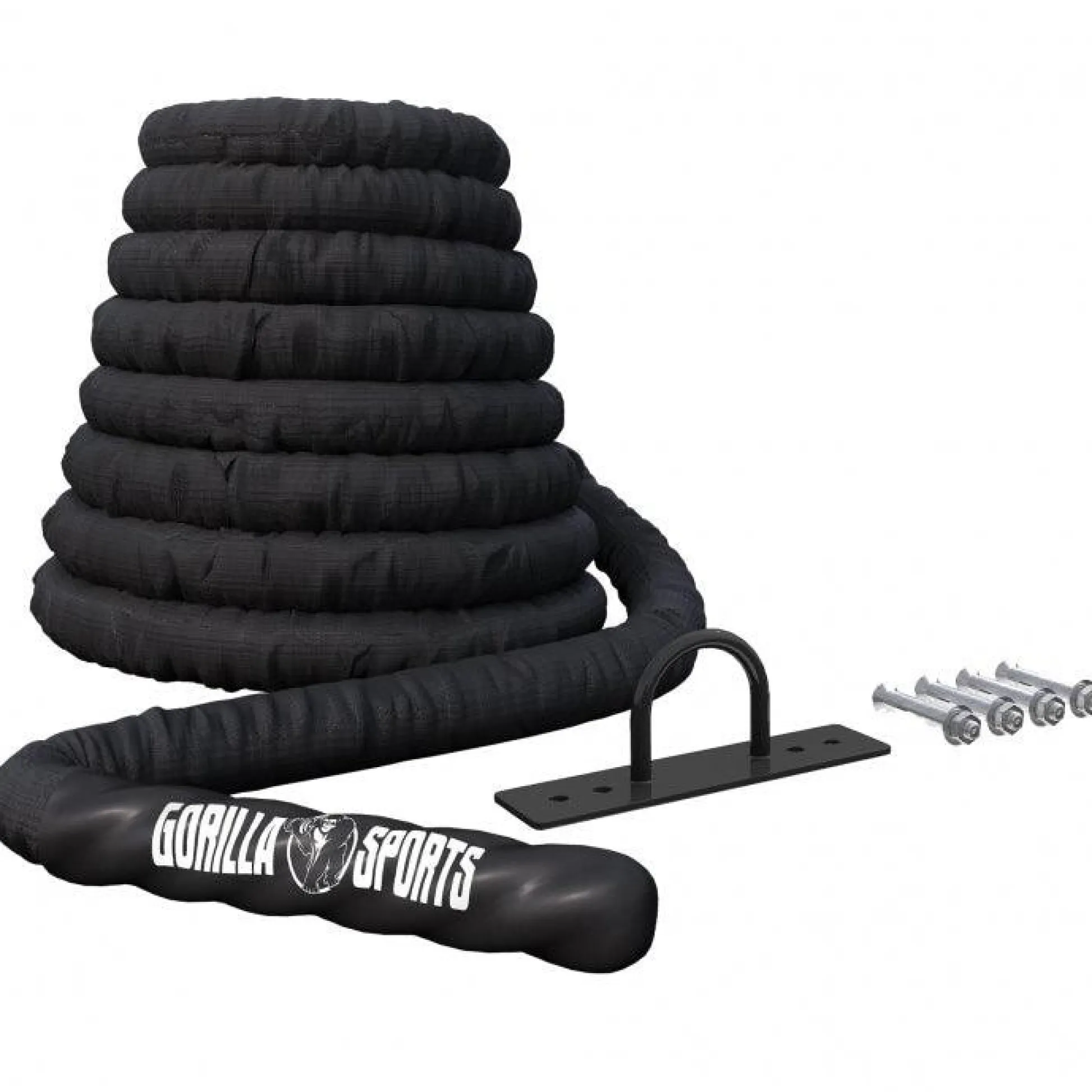 Gorilla Sports Battle Rope inkl, Wandbefestigung aus Nylon und 9 - 15 m Länge Schwarz Online