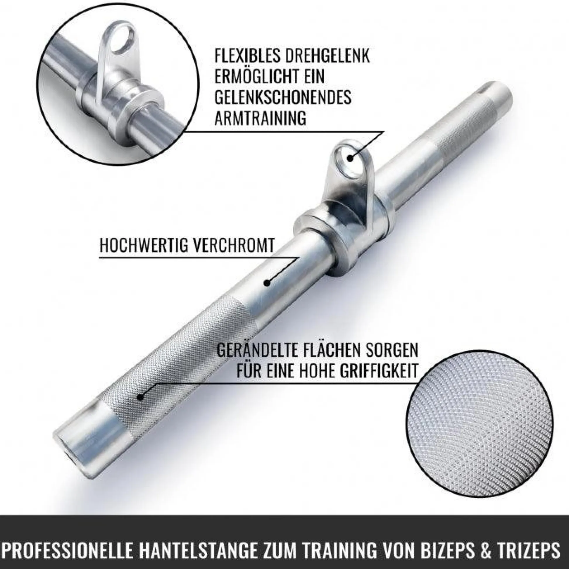 Gorilla Sports Bizeps- und Trizepsstange gerade inkl, Drehgelenk Silber Discount