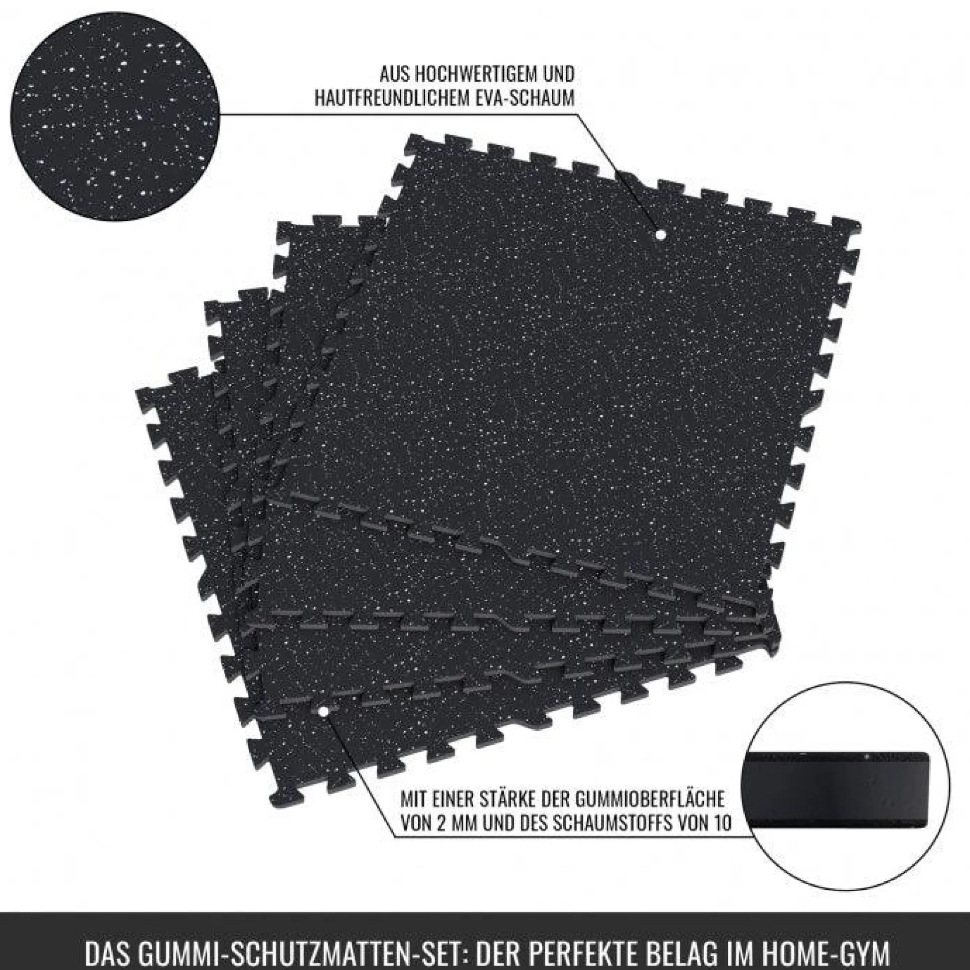Gorilla Sports Bodenschutzmattenset Gummi 60x60 cm - 4 Matten inkl Endstücke Schwarz Hot