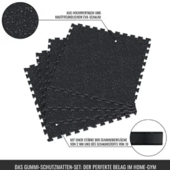 Gorilla Sports Bodenschutzmattenset Gummi 60x60 cm - 4 Matten inkl Endstücke Schwarz / Blau Sale