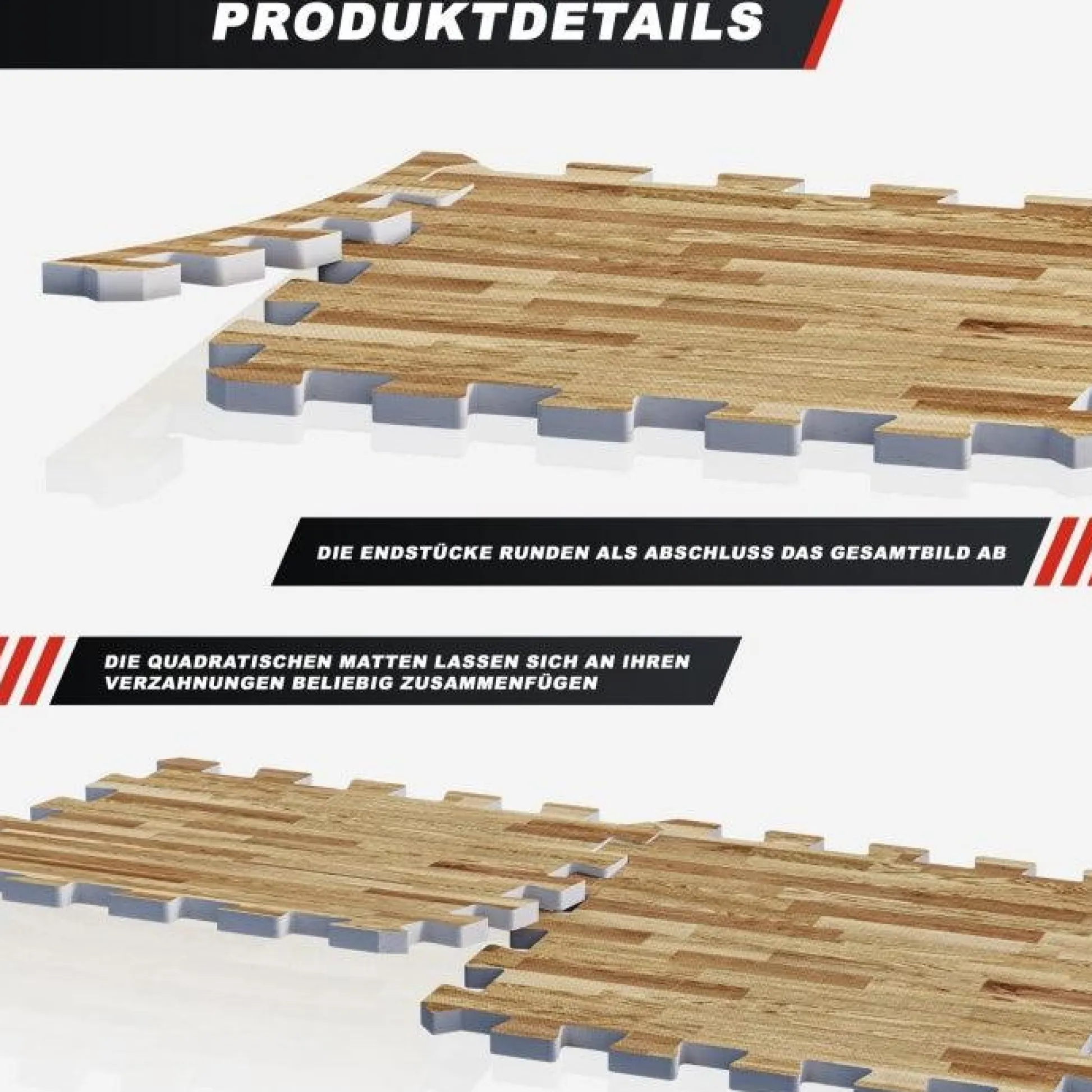 Gorilla Sports Bodenschutzmattenset 30x30cm - 18 Matten inkl, Endstücke Holzoptik Discount
