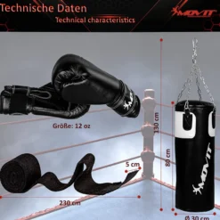 MOVIT Boxset inkl. Boxsack, Boxhandschuhen und Bandagen Schwarz