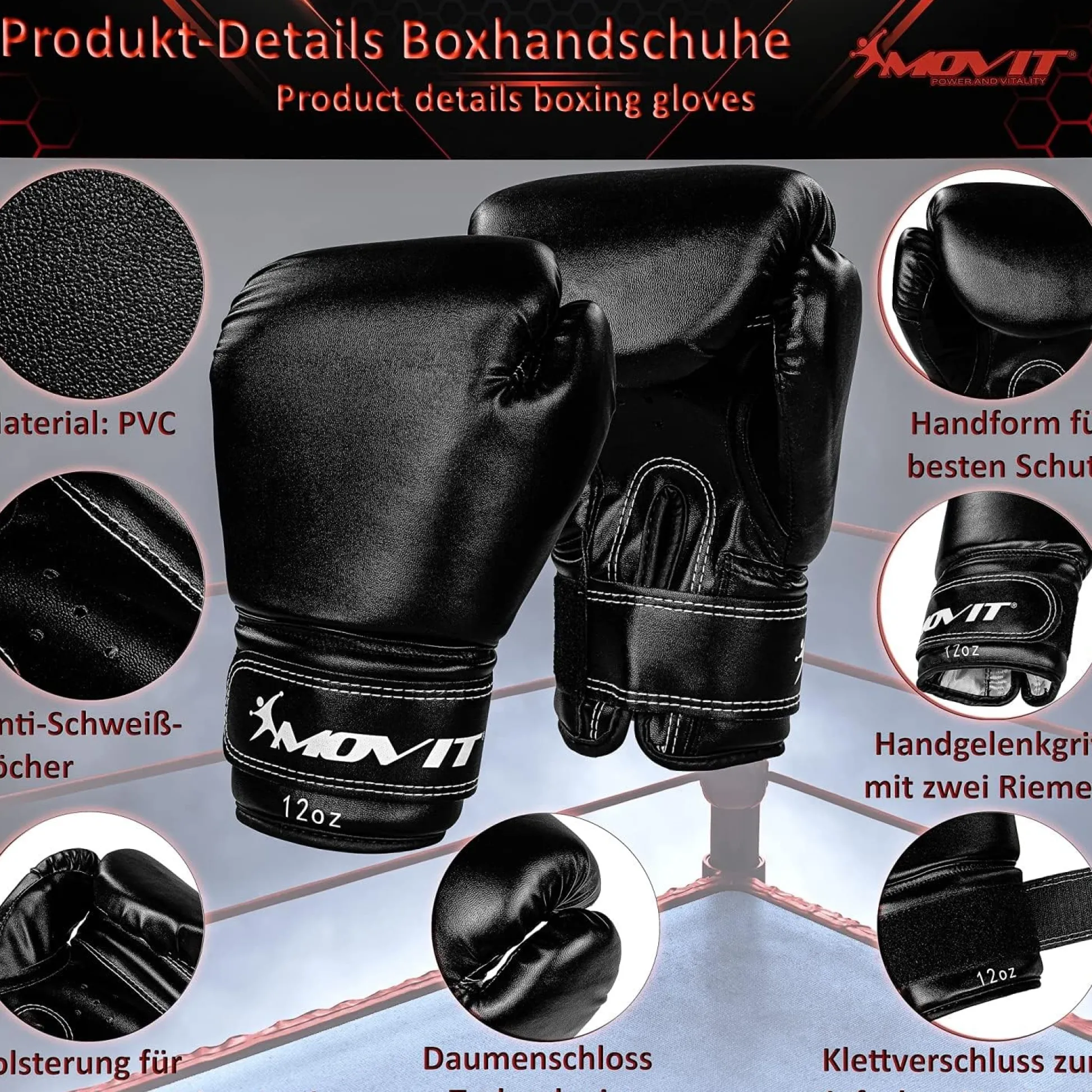MOVIT Boxset inkl. Boxsack, Boxhandschuhen und Bandagen Schwarz