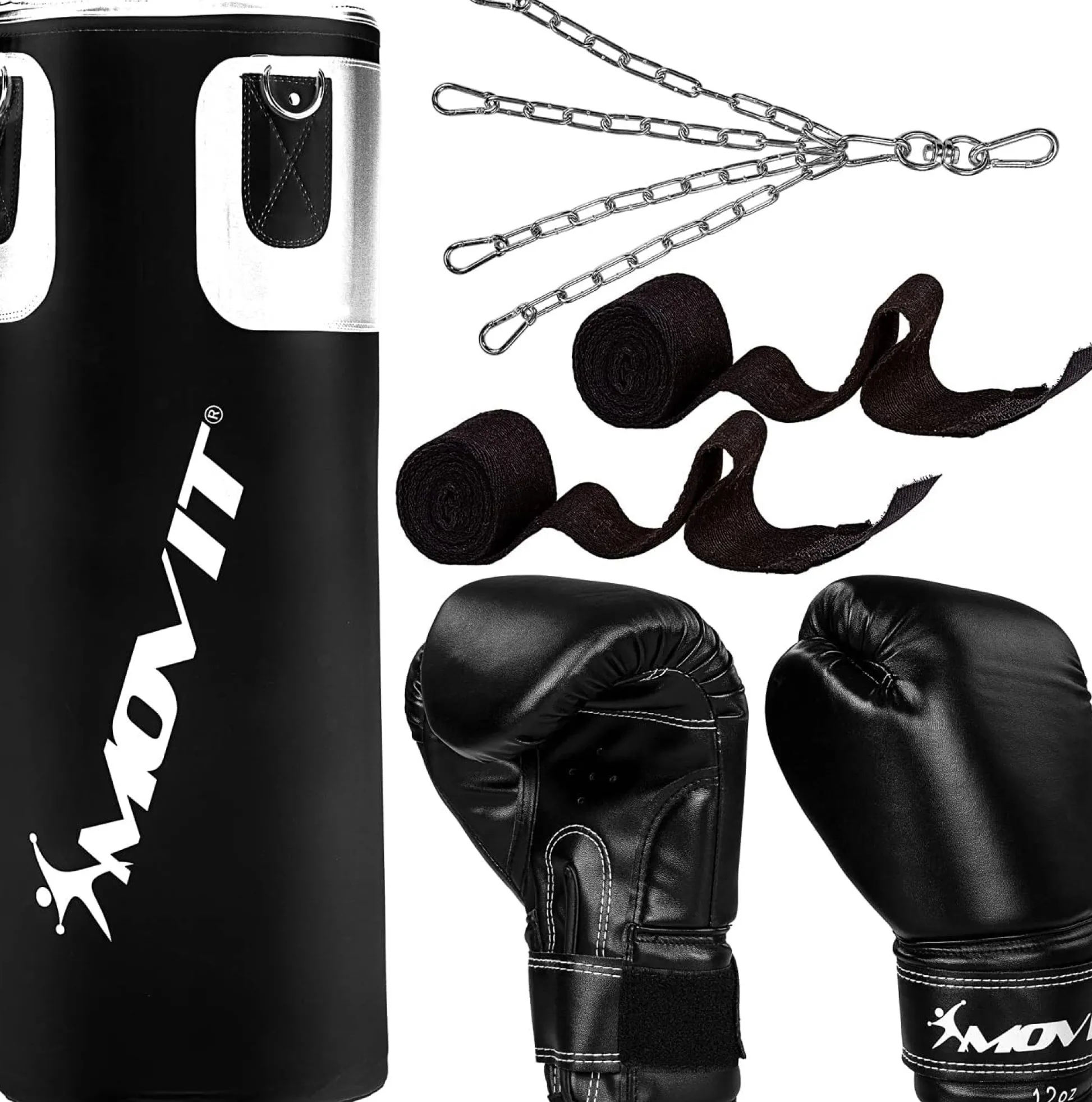 MOVIT Boxset inkl. Boxsack, Boxhandschuhen und Bandagen Schwarz