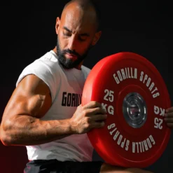 Gorilla Sports Bumper Plates Gummi Olympia PRO 5 - 25 kg Rot Outlet