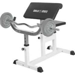 Gorilla Sports Curlbank verstellbar inkl Curlset Gusseisen 38 kg Schwarz / Weiss / Silber New