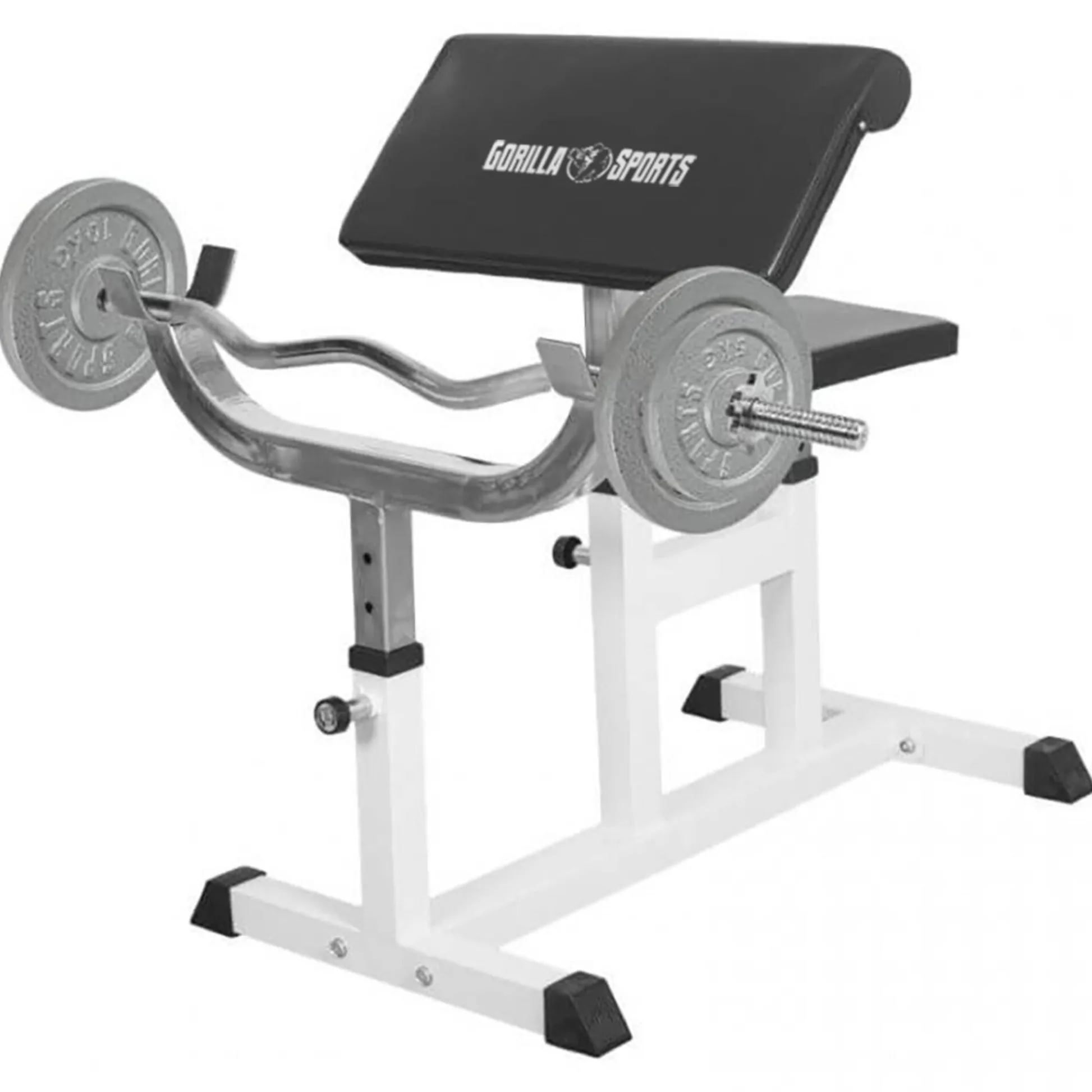 Gorilla Sports Curlbank verstellbar inkl Curlset Gusseisen 38 kg Schwarz / Weiss / Silber New