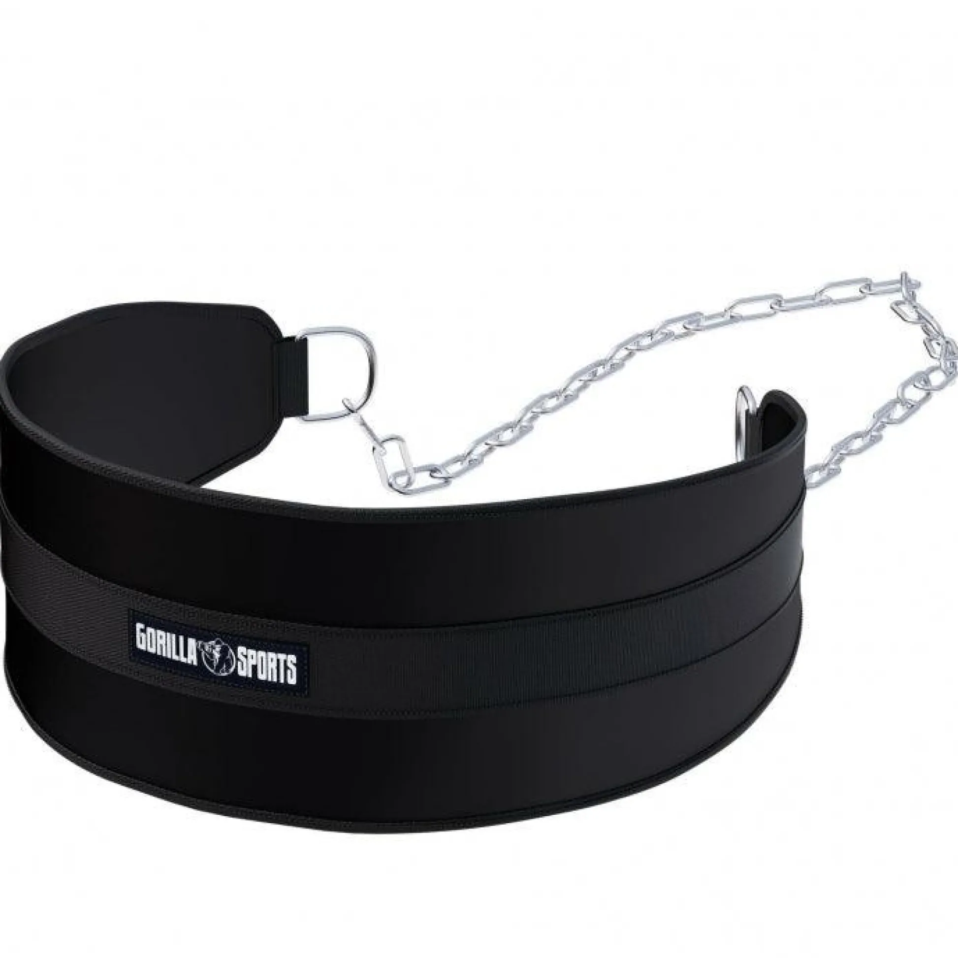 Gorilla Sports Dip Gürtel gepolstert aus Nylon mit Kette und Karabinern Schwarz Outlet