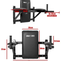 Gorilla Sports Dip Station mit Rückenpolster zur Wandmontage Schwarz New
