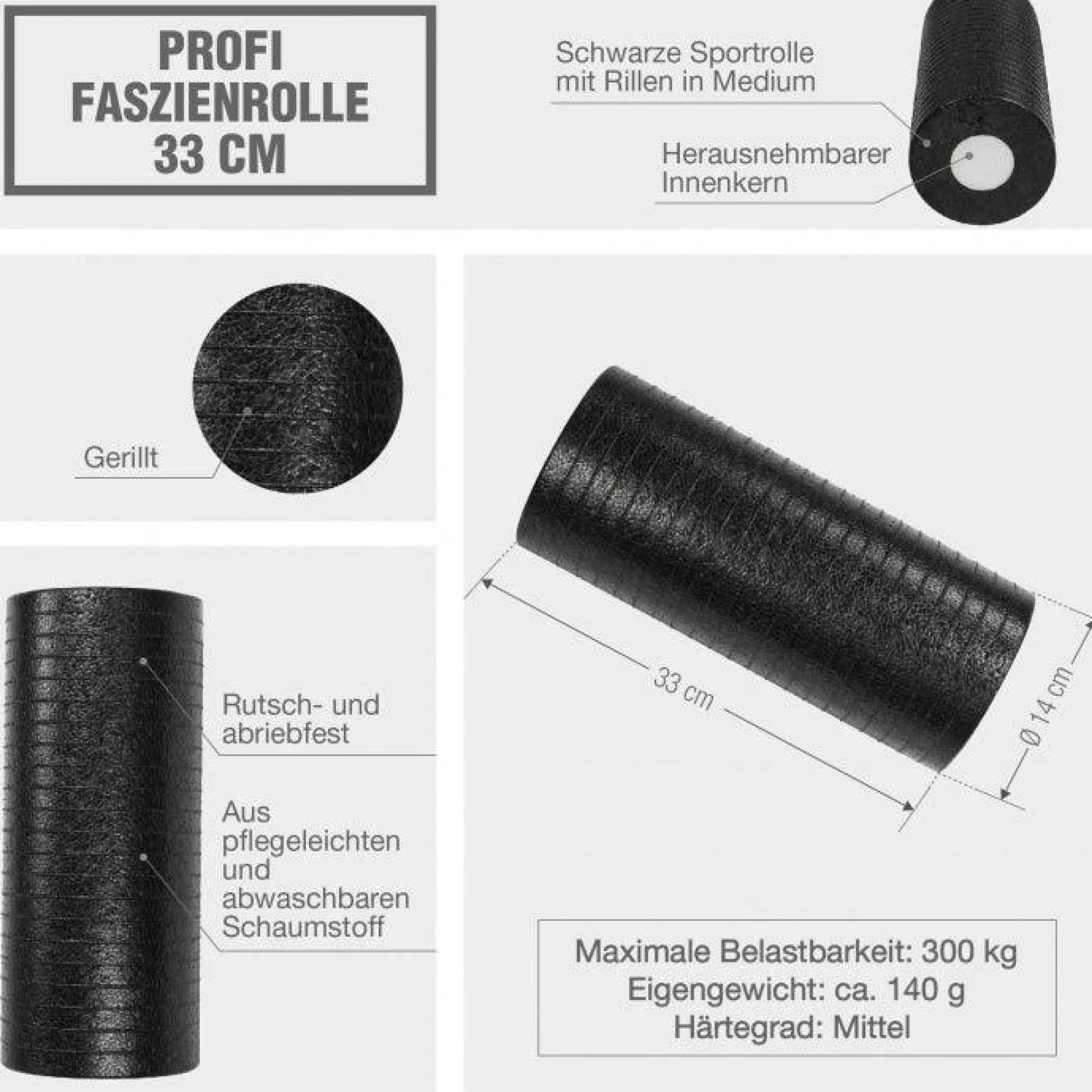 Gorilla Sports Faszienrolle 2in1 mit herausnehmbarem Kern Schwarz