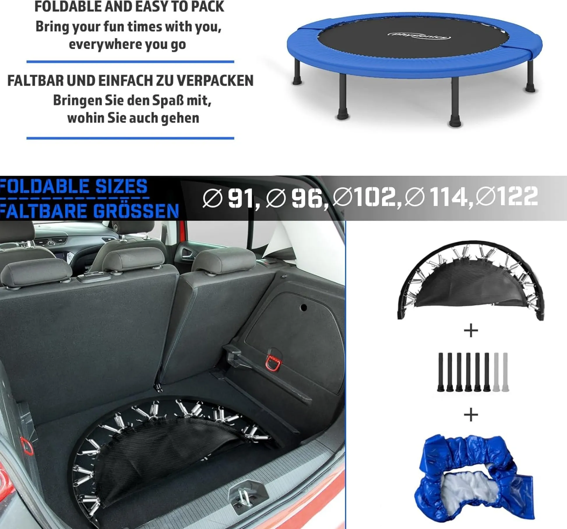 Physionics Fitness Trampolin 81 - 122 cm Schwarz / Blau Outlet