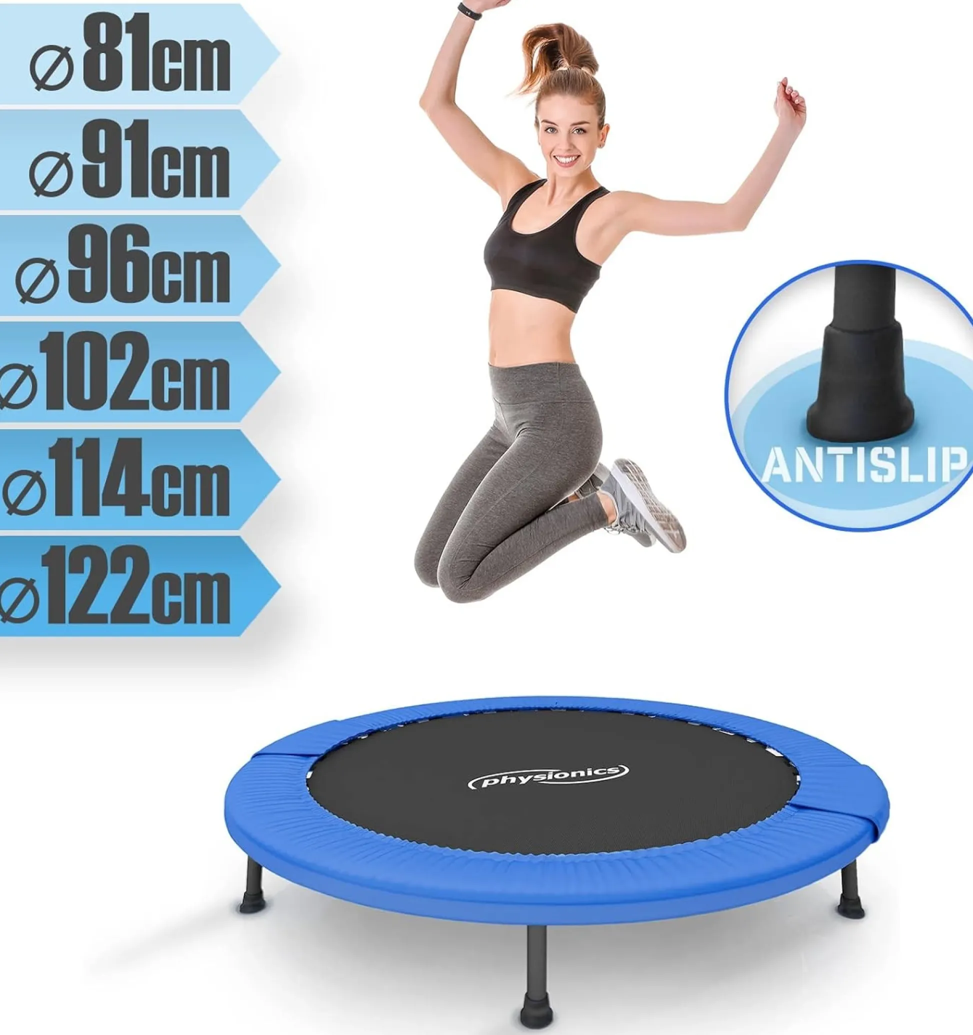 Physionics Fitness Trampolin 81 - 122 cm Schwarz / Blau Sale