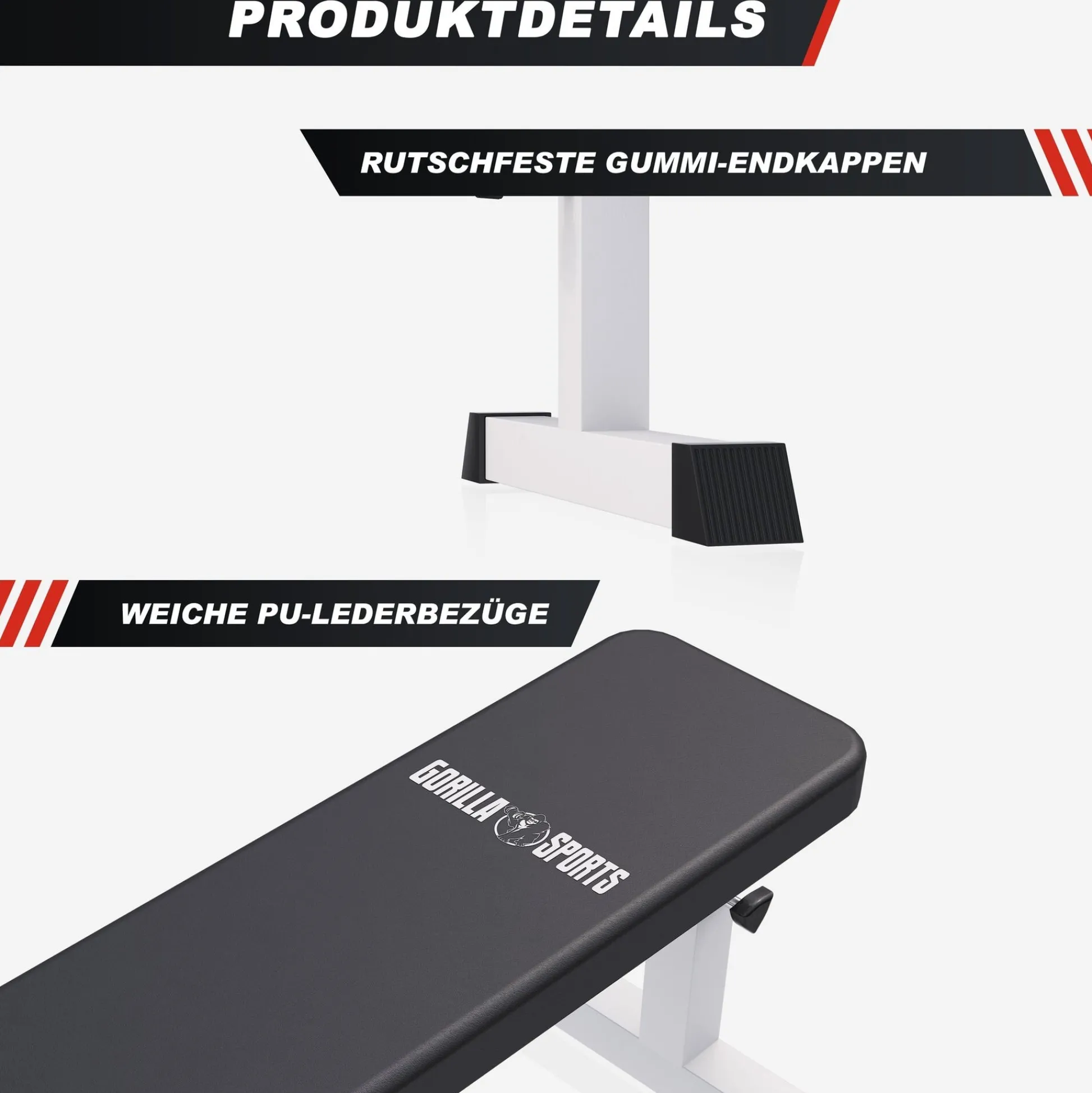 Gorilla Sports Flachbank verstellbar Weiss Best