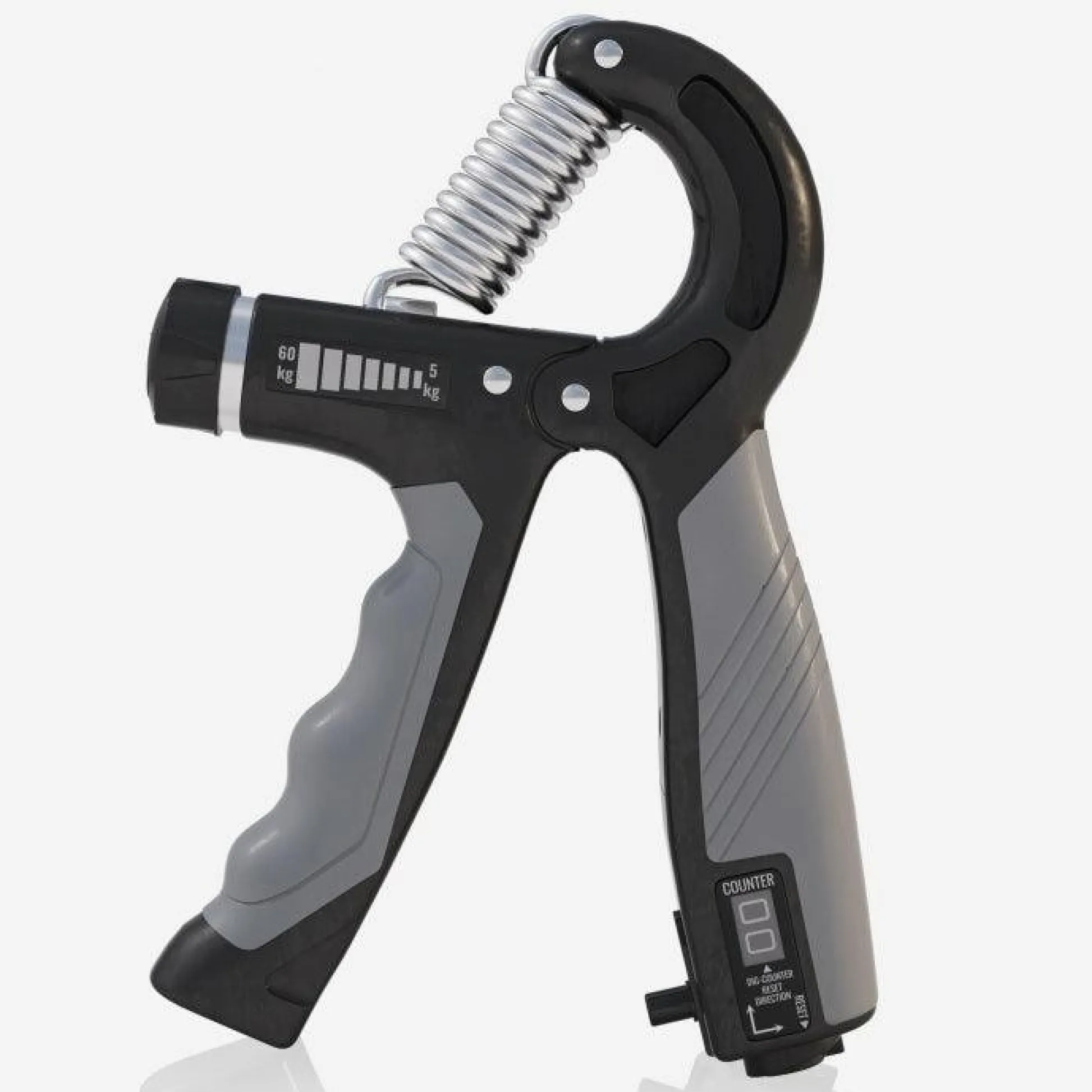 Gorilla Sports Handtrainer verstellbar mit Zähler 5 - 60 kg Schwarz / Grau