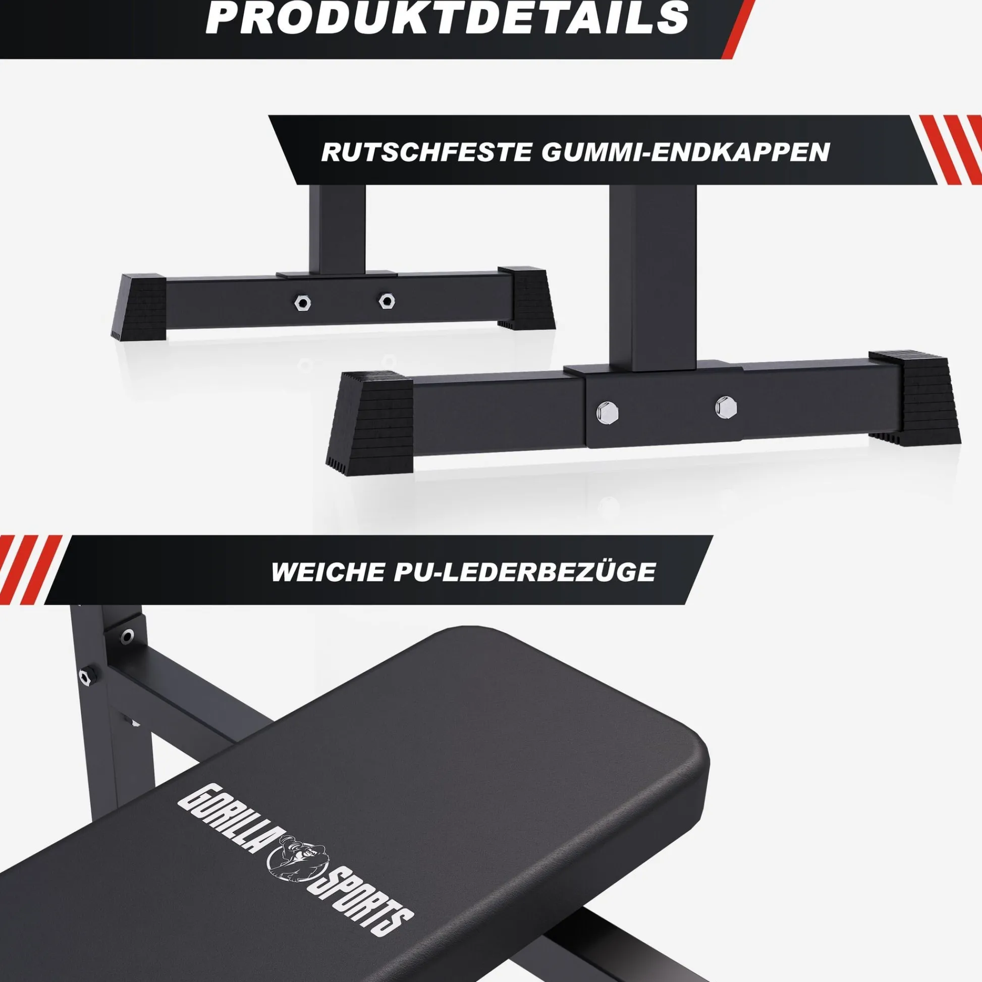 Gorilla Sports Hantelbank mit Ablage breit inkl, Hantelset 40/70/100 kg Schwarz Discount