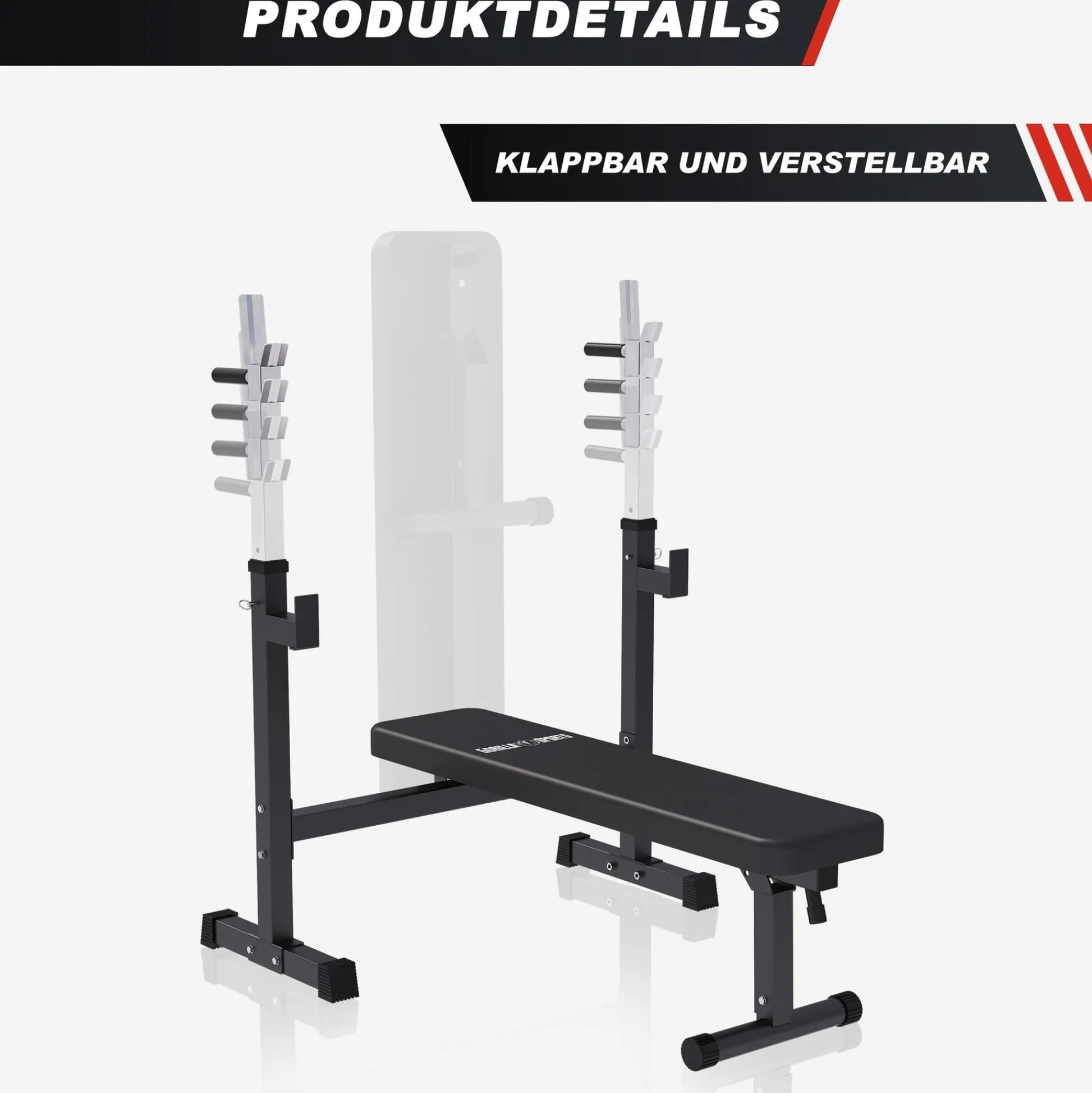 Gorilla Sports Hantelbank mit Ablage breit inkl, Hantelset 40/70/100 kg Schwarz Discount