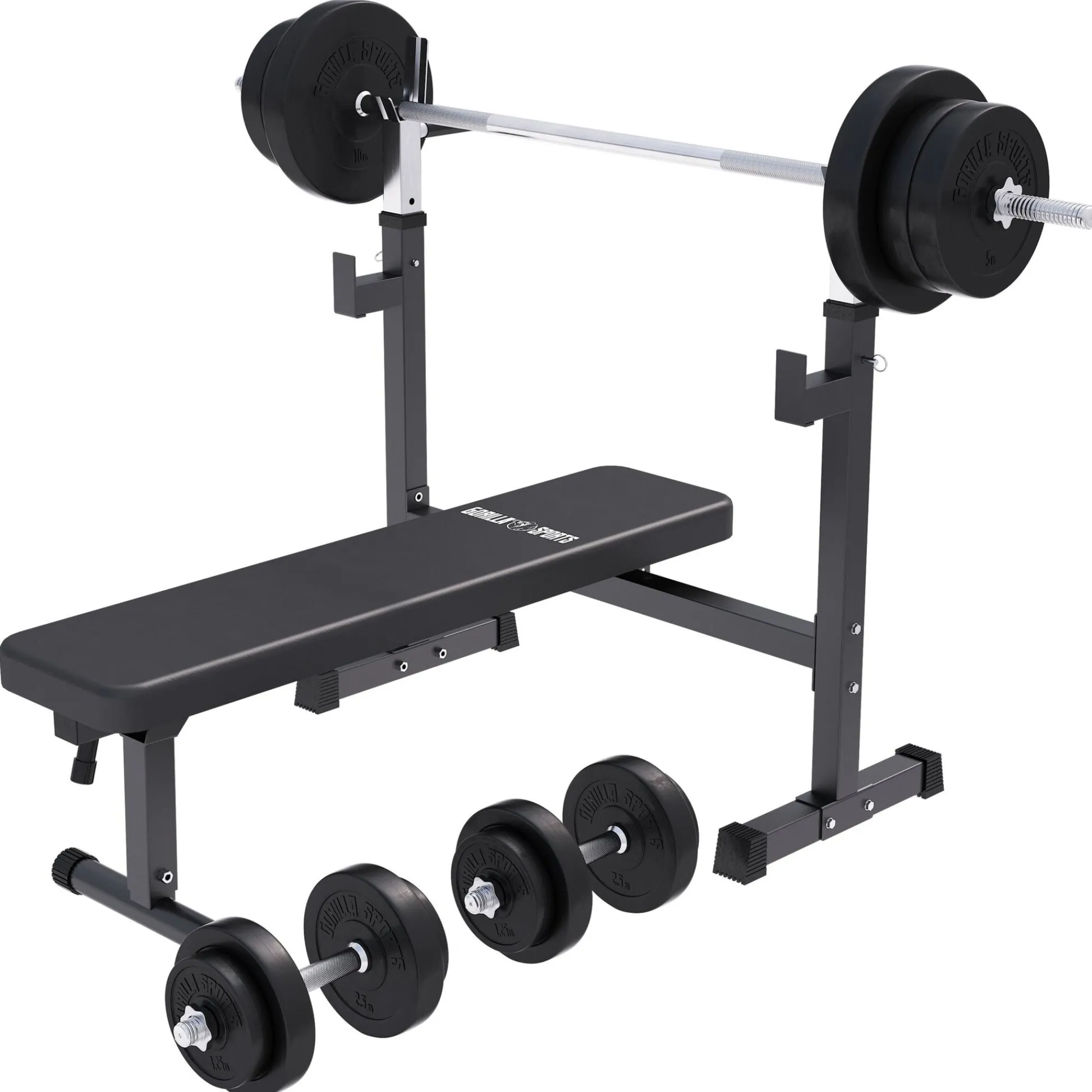 Gorilla Sports Hantelbank mit Ablage breit inkl, Hantelset 40/70/100 kg Schwarz Outlet