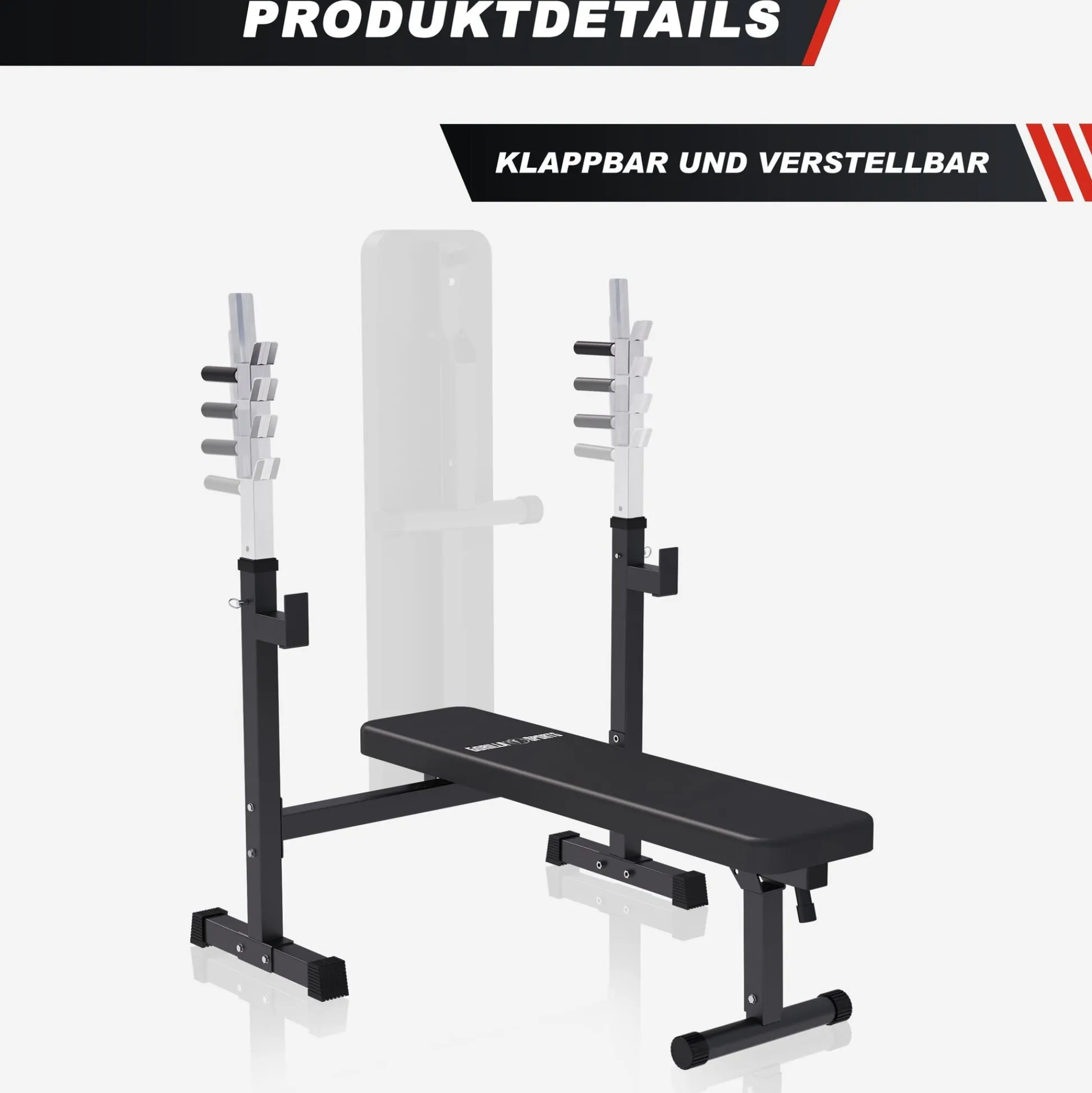 Gorilla Sports Hantelbank mit Ablage breit inkl, Hantelset 40/70/100 kg Schwarz Outlet