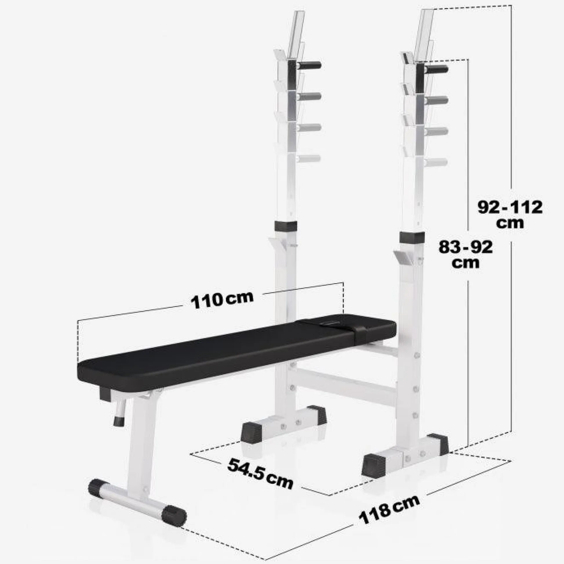 Gorilla Sports Hantelbank mit Ablage inkl, Langhantel Set Kunststoff 38/70/100 kg Weiss Discount
