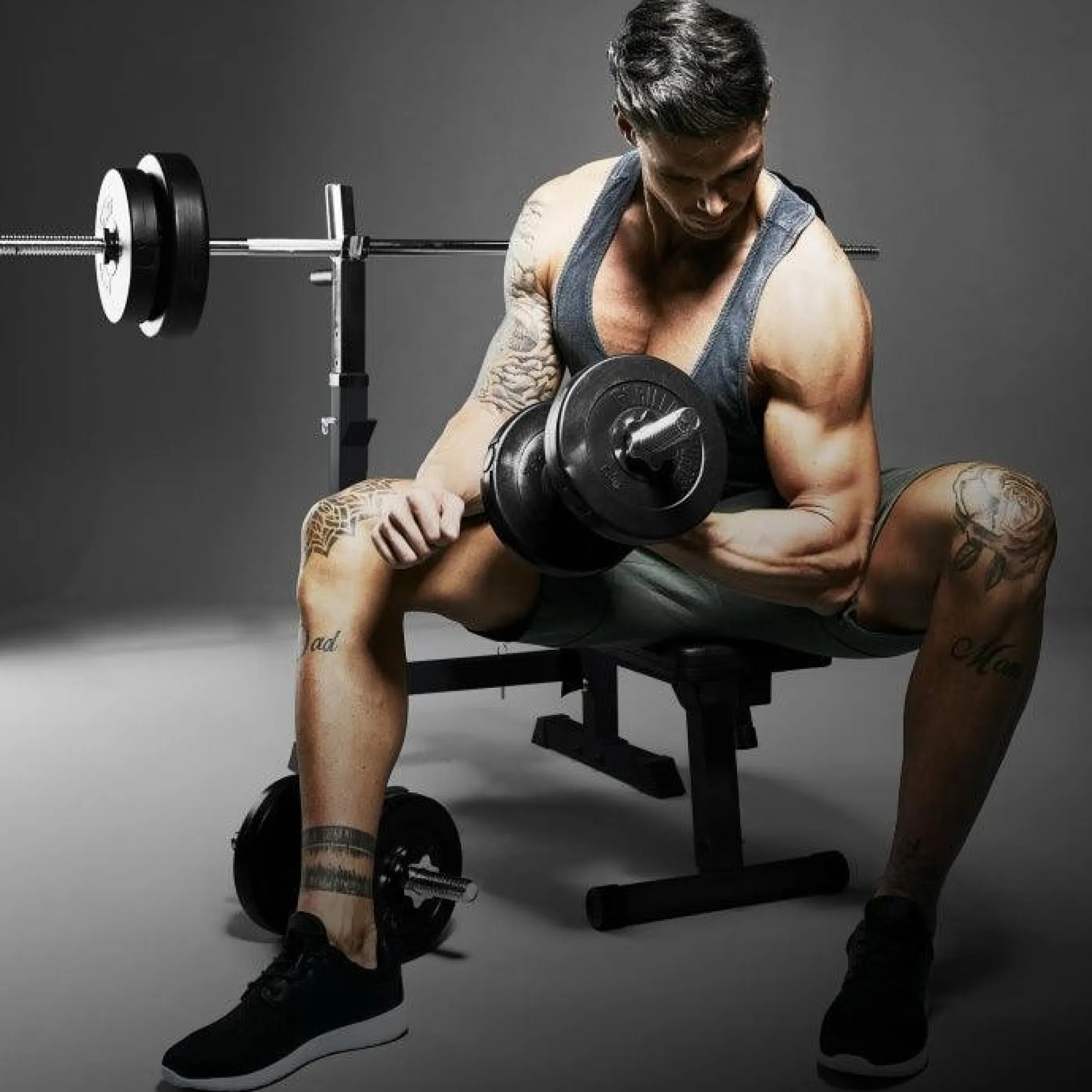 Gorilla Sports Hantelbank mit Ablage inkl, Langhantel Set Kunststoff 38/70/100 kg Weiss Clearance