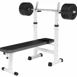 Gorilla Sports Hantelbank mit Ablage inkl, Langhantel Set Kunststoff 38/70/100 kg Weiss Online