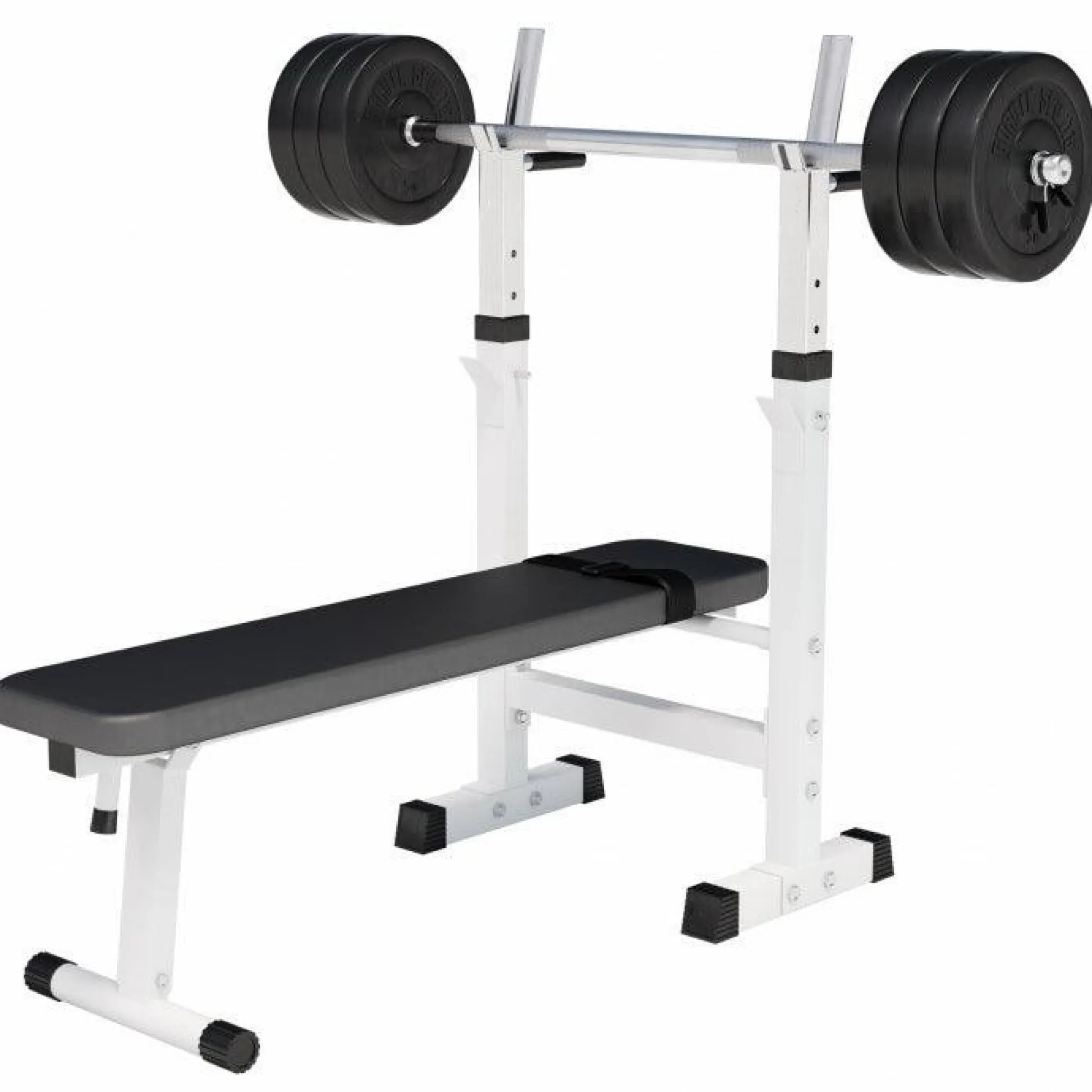 Gorilla Sports Hantelbank mit Ablage inkl, Langhantel Set Kunststoff 38/70/100 kg Weiss Online