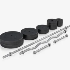 Gorilla Sports Hantelbank mit Ablage inkl, Langhantel Set Kunststoff 38/70/100 kg Schwarz Hot