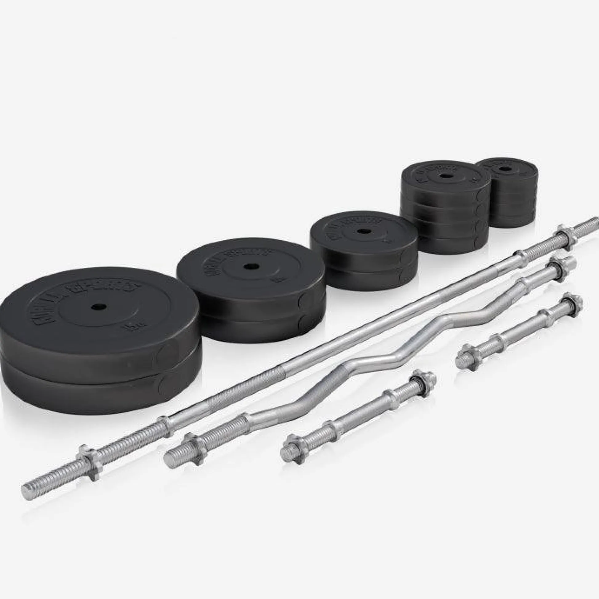Gorilla Sports Hantelbank mit Ablage inkl, Langhantel Set Kunststoff 38/70/100 kg Schwarz Hot