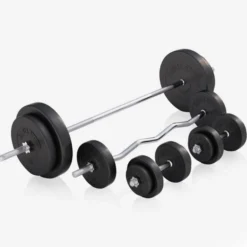 Gorilla Sports Hantelbank mit Ablage inkl, Langhantel Set Kunststoff 38/70/100 kg Schwarz Hot