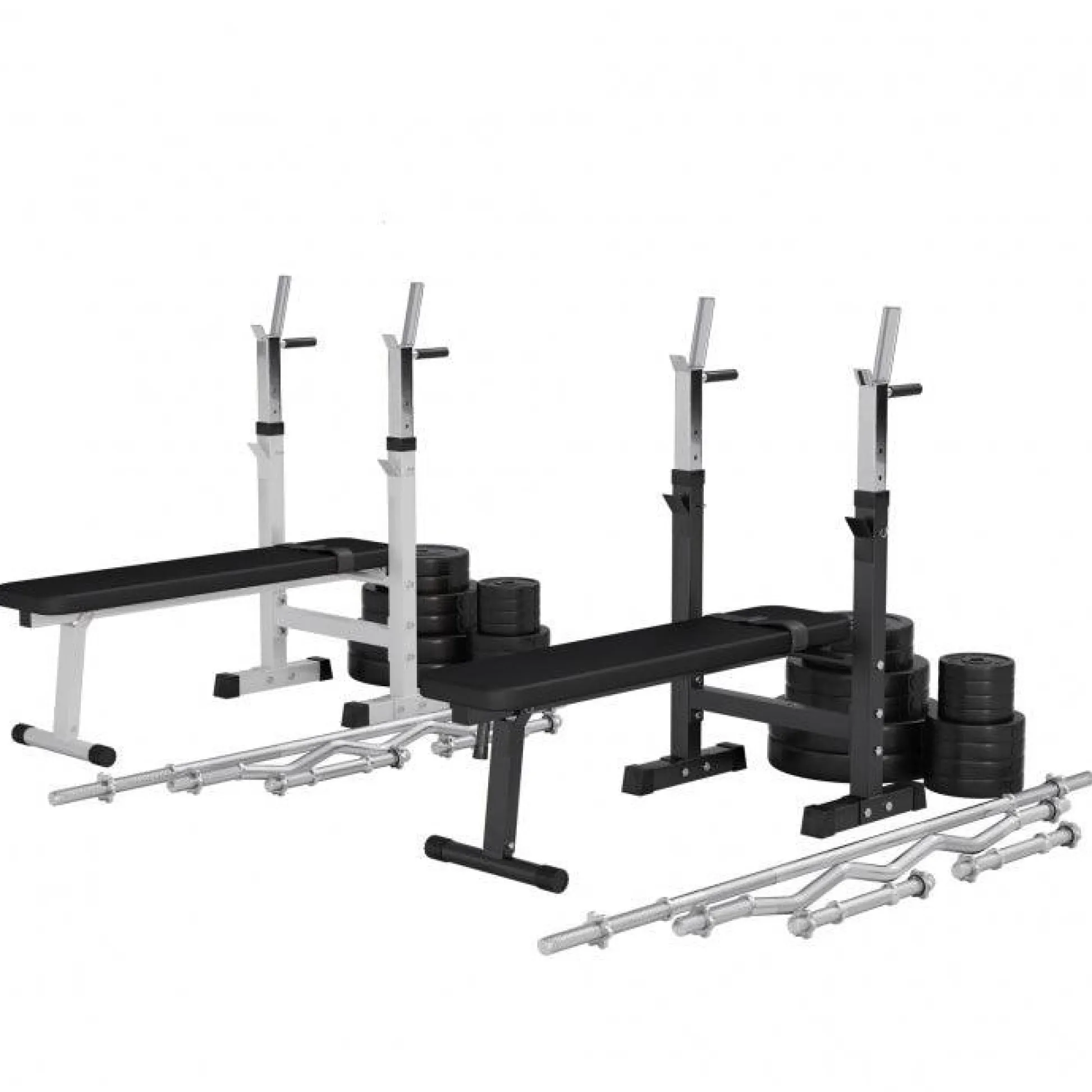 Gorilla Sports Hantelbank mit Ablage inkl, Langhantel Set Kunststoff 38/70/100 kg Schwarz Hot