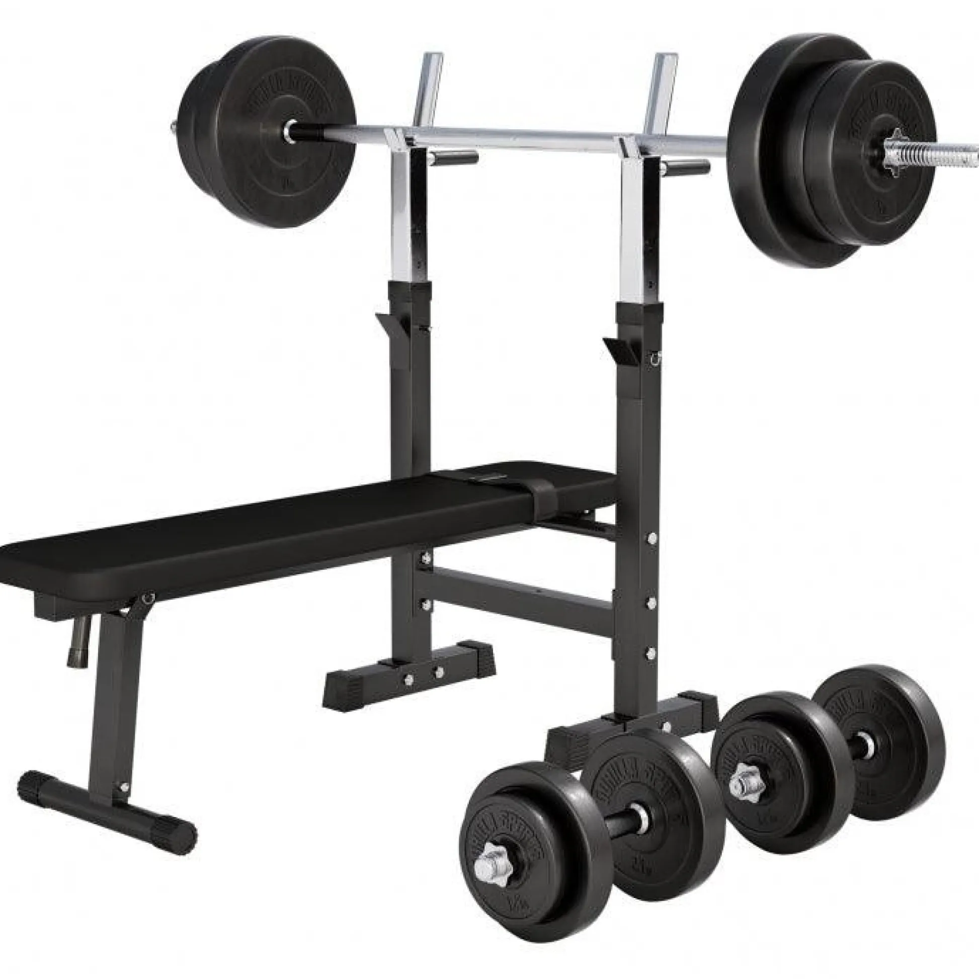 Gorilla Sports Hantelbank mit Ablage inkl, Langhantel Set Kunststoff 38/70/100 kg Schwarz Hot