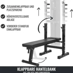 Gorilla Sports Hantelbank mit Ablage inkl, Langhantel Set Gripper 100 kg Weiss Online