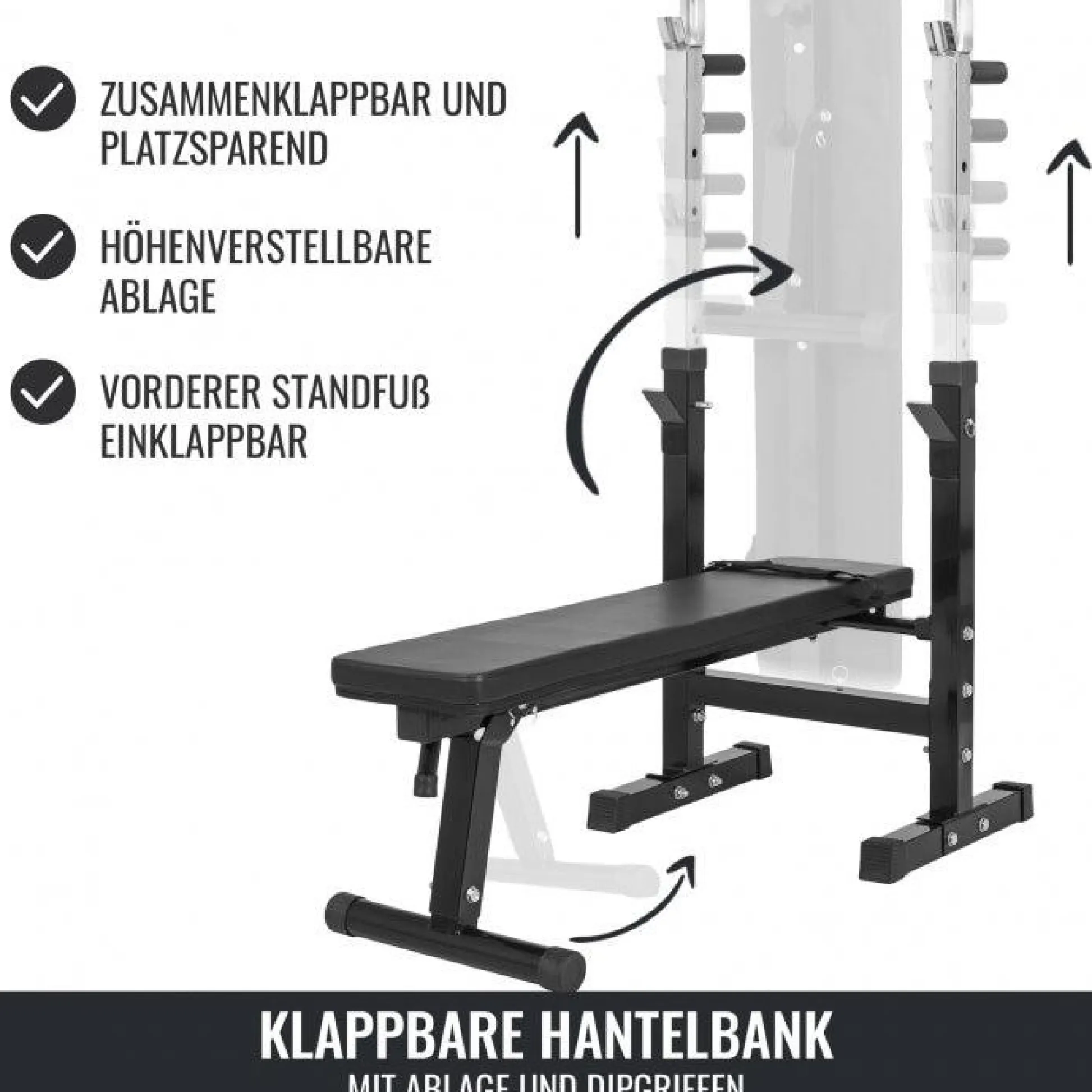 Gorilla Sports Hantelbank mit Ablage inkl, Langhantel Set Gripper 100 kg Weiss Online