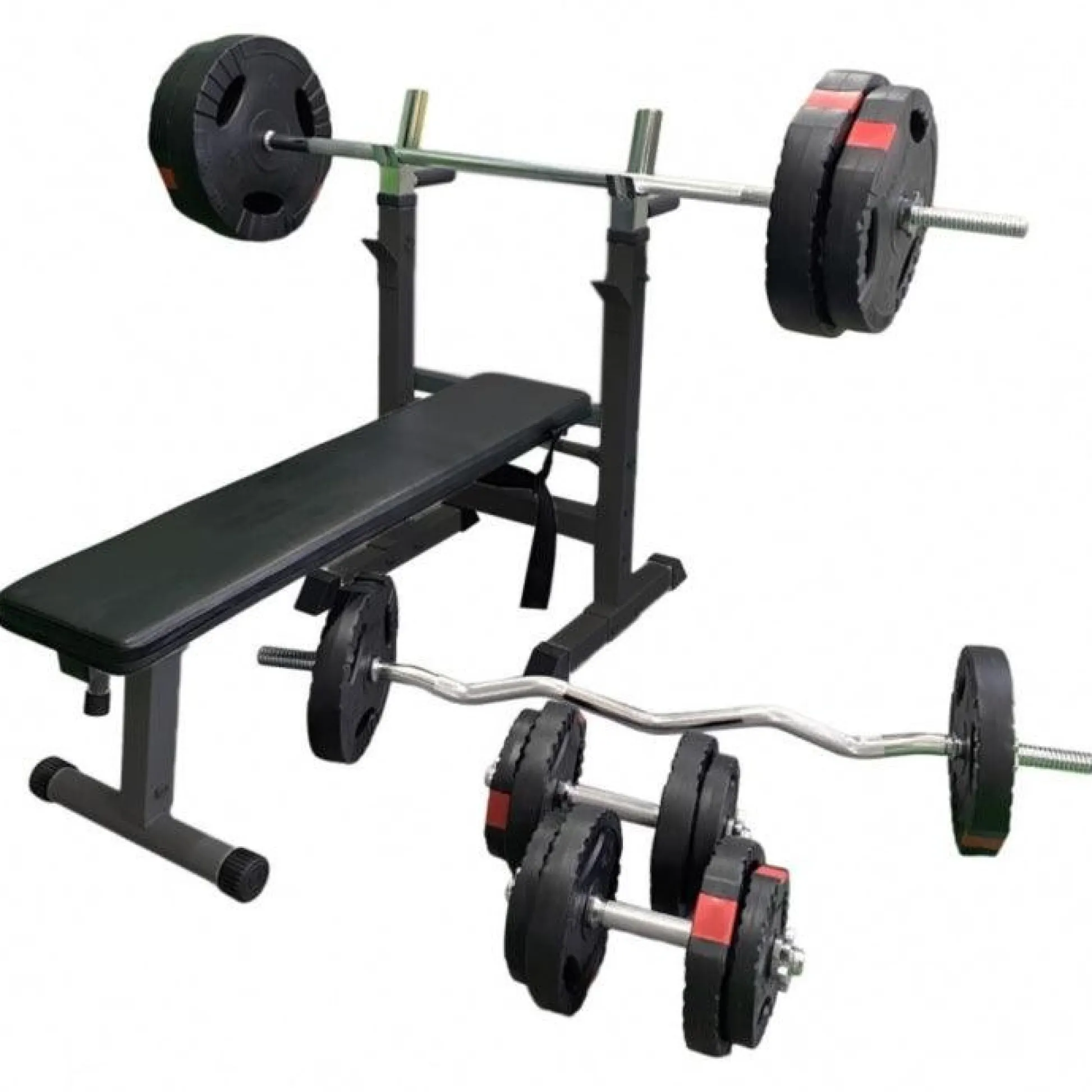 Gorilla Sports Hantelbank mit Ablage inkl, Langhantel Set Gripper 100 kg Weiss Online