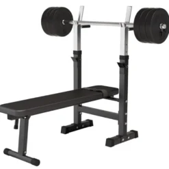 Gorilla Sports Hantelbank mit Ablage inkl, Langhantel Set Kunststoff 38/70/100 kg Schwarz Clearance