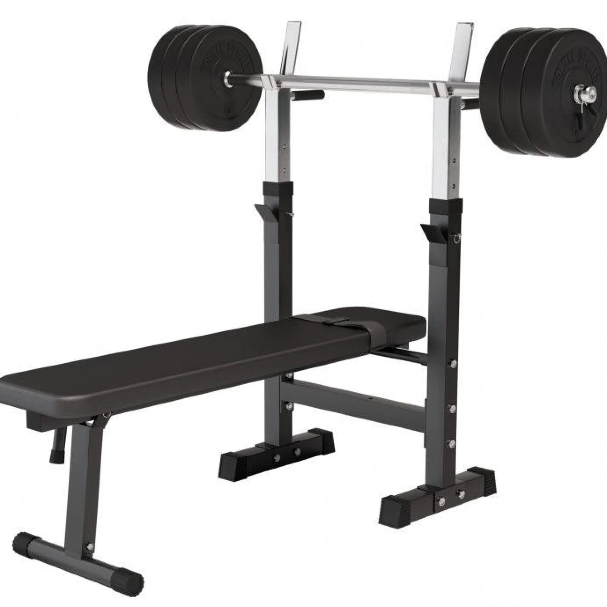 Gorilla Sports Hantelbank mit Ablage inkl, Langhantel Set Kunststoff 38/70/100 kg Schwarz Clearance