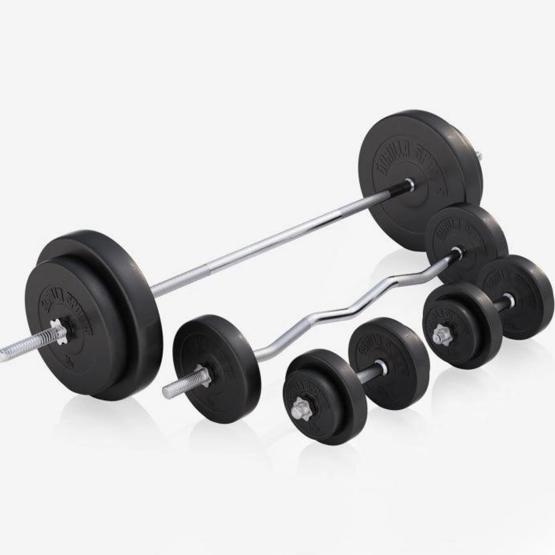 Gorilla Sports Hantelbank mit Ablage inkl, Langhantel Set Kunststoff 38/70/100 kg Schwarz Clearance