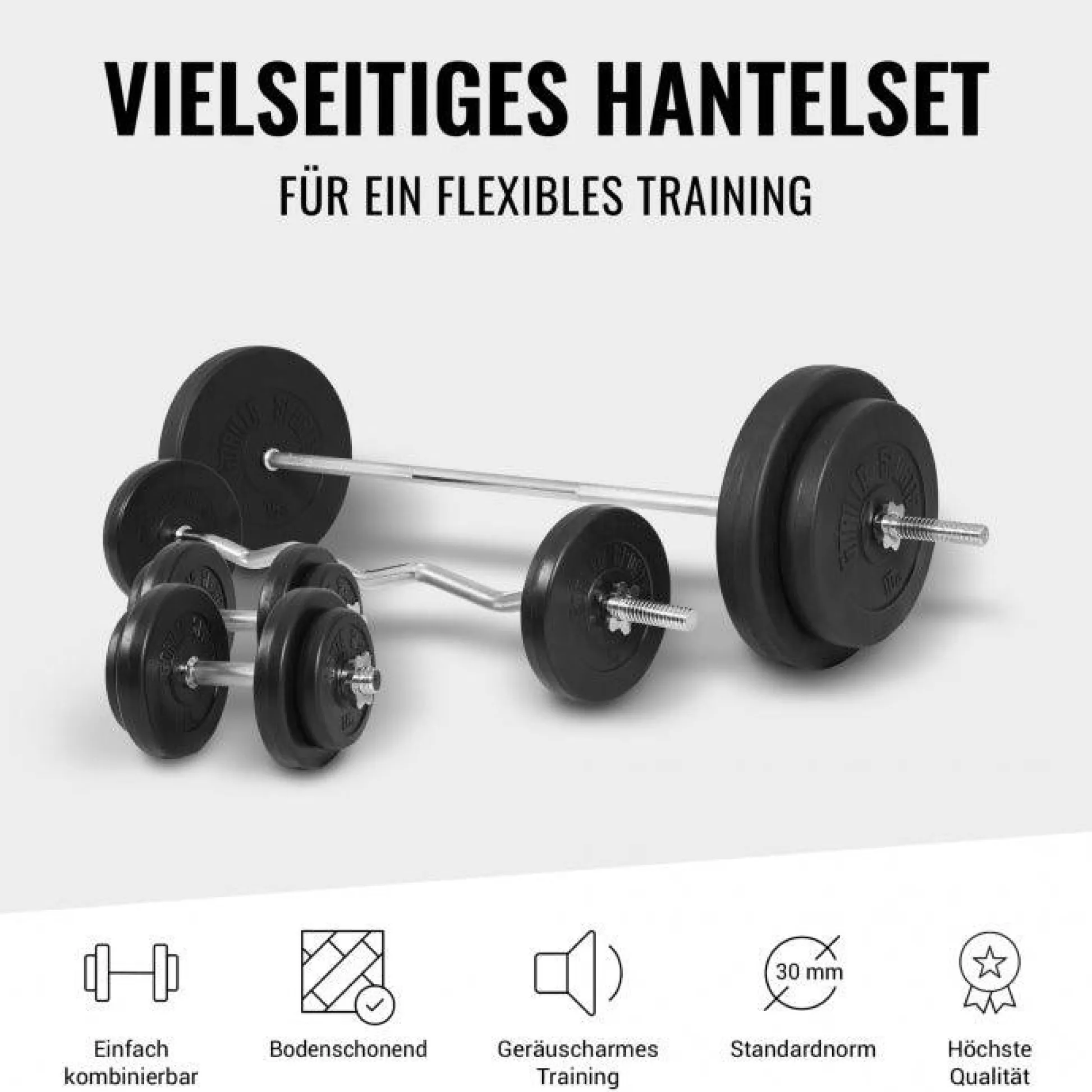 Gorilla Sports Hantelbank mit Ablage Komplettset 100 kg Weiss Hot