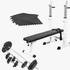Gorilla Sports Hantelbank mit Ablage Komplettset 100 kg Weiss Hot